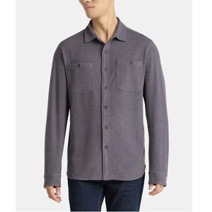George Men's-Brushed Knit-Button Down Shirt-Charcoal Heather-Size Small